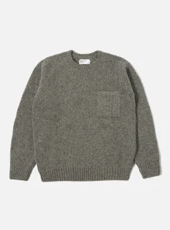 Discount Loose Pocket Crew In Grey Lambswool Fleck Men Knitwear.