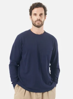 Flash Sale L/S Big Pocket Tee In Navy Recycled Wool Mix Sj Men Tees & Sweats.
