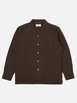 Sale L/S Camp Shirt In Brown Gingham Seersucker Men Overshirts.