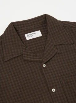 Sale L/S Camp Shirt In Brown Gingham Seersucker Men Overshirts.