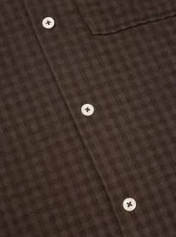Sale L/S Camp Shirt In Brown Gingham Seersucker Men Overshirts.