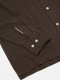 Sale L/S Camp Shirt In Brown Gingham Seersucker Men Overshirts.