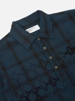 Flash Sale Ls Pullover Shirt In Navy Embroided Shadow Check Men Shirts.