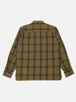Outlet Ls Pullover Shirt In Olive Embroided Shadow Check Men Shirts.