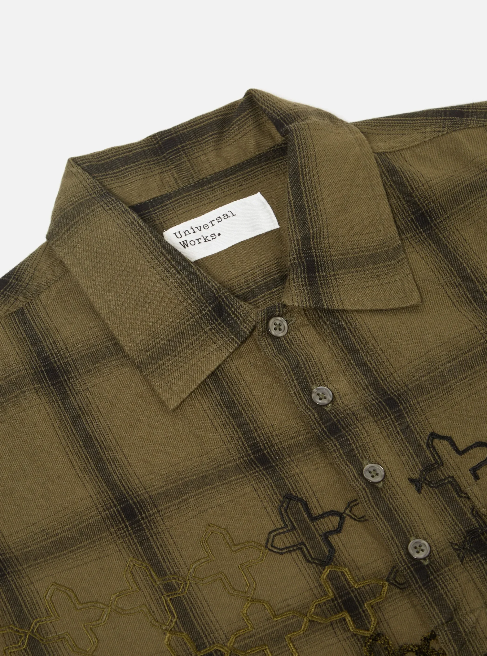 Outlet Ls Pullover Shirt In Olive Embroided Shadow Check Men Shirts.