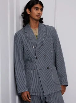 Fashion Manor Jacket In Indigo Hickory Stripe Denim Men Jackets.
