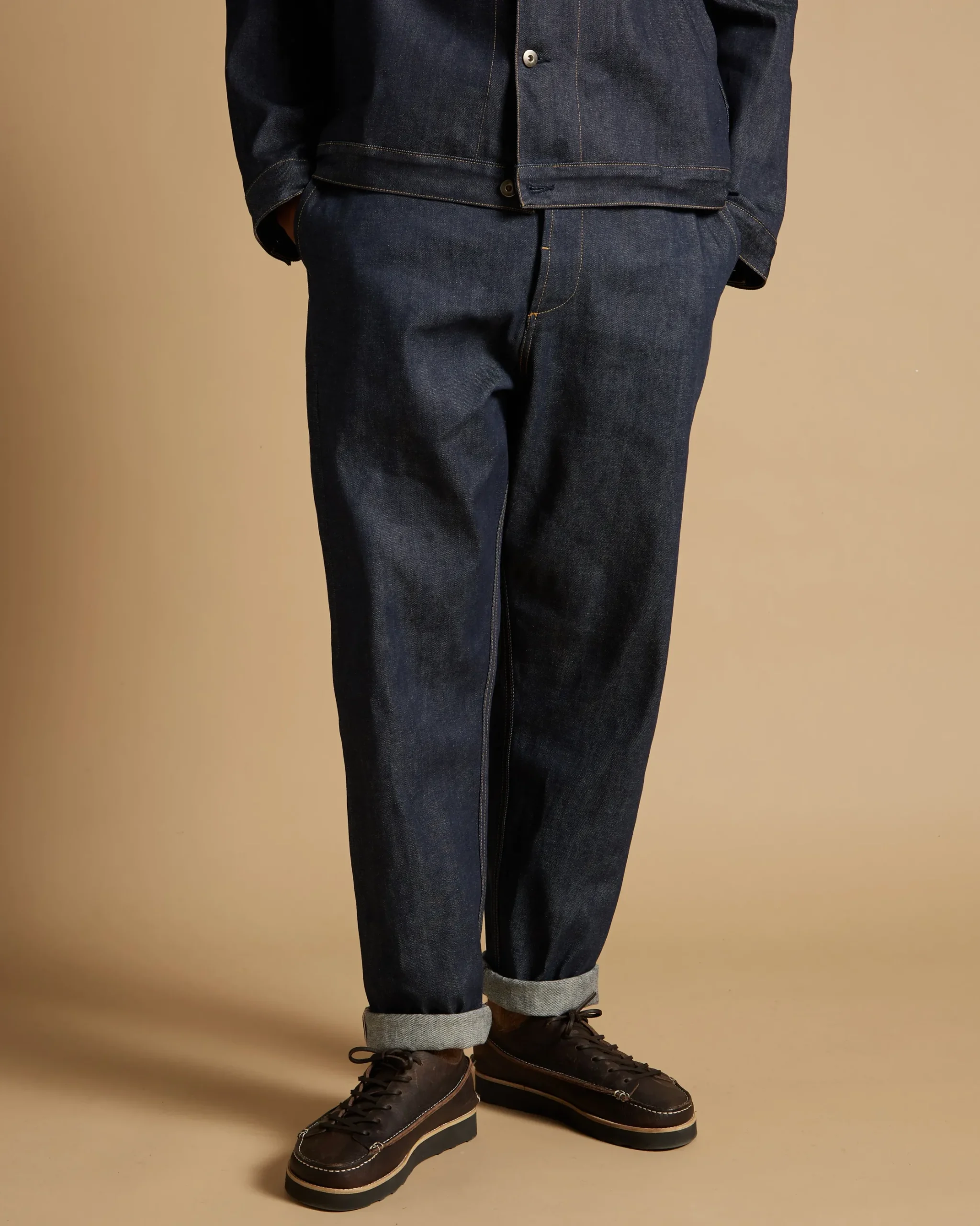 Store Military Chino In Indigo 13Oz Selvedge Denim Men Trousers.