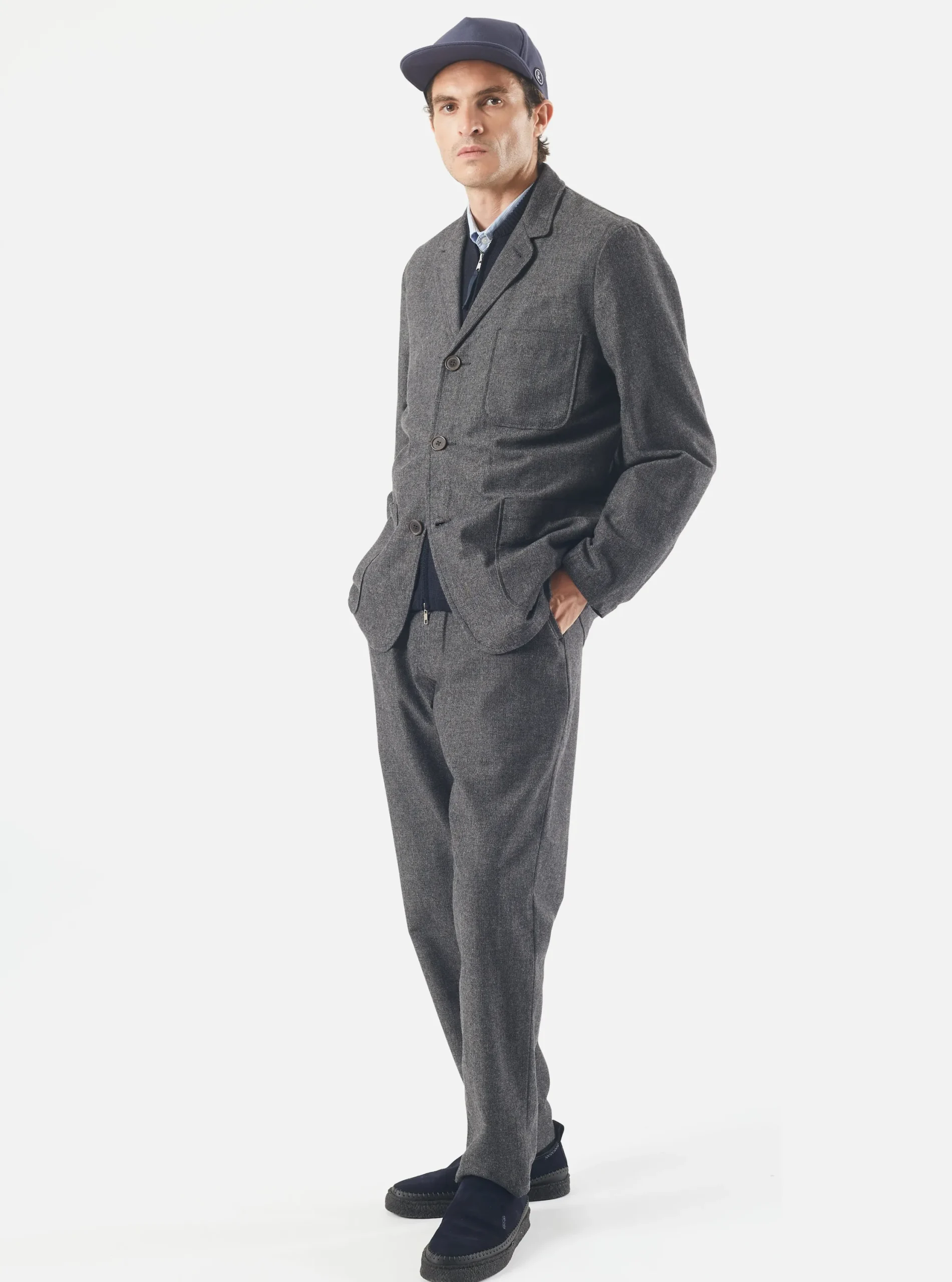 Cheap Military Chino In Grey Upcycled Italian Tweed Men Suiting.