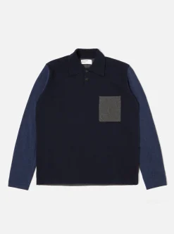 Cheap Mixed Newlyn Polo In Navy/Indigo Wool Cashmere Mix Men Knitwear.