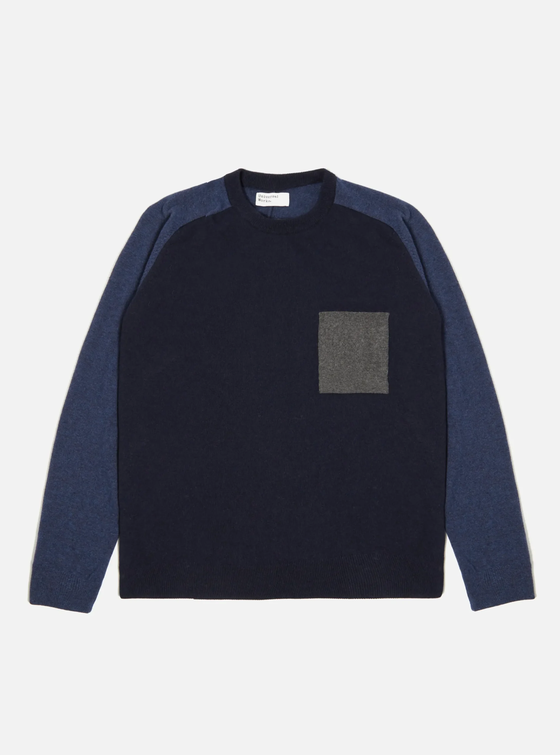 Flash Sale Mixed Saddle Sleeve Crew In Navy/Indigo Cashmere Wool Mix Men Knitwear.
