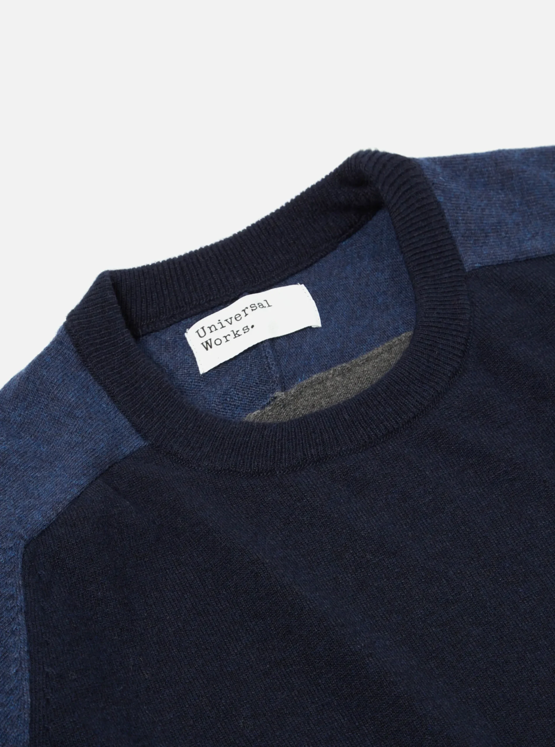 Flash Sale Mixed Saddle Sleeve Crew In Navy/Indigo Cashmere Wool Mix Men Knitwear.