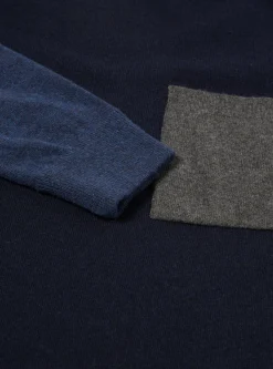 Flash Sale Mixed Saddle Sleeve Crew In Navy/Indigo Cashmere Wool Mix Men Knitwear.