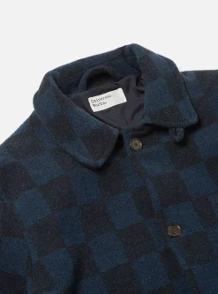 Clearance Overcoat In Navy Checkerboard Lambswool Men Coats & Outerwear.