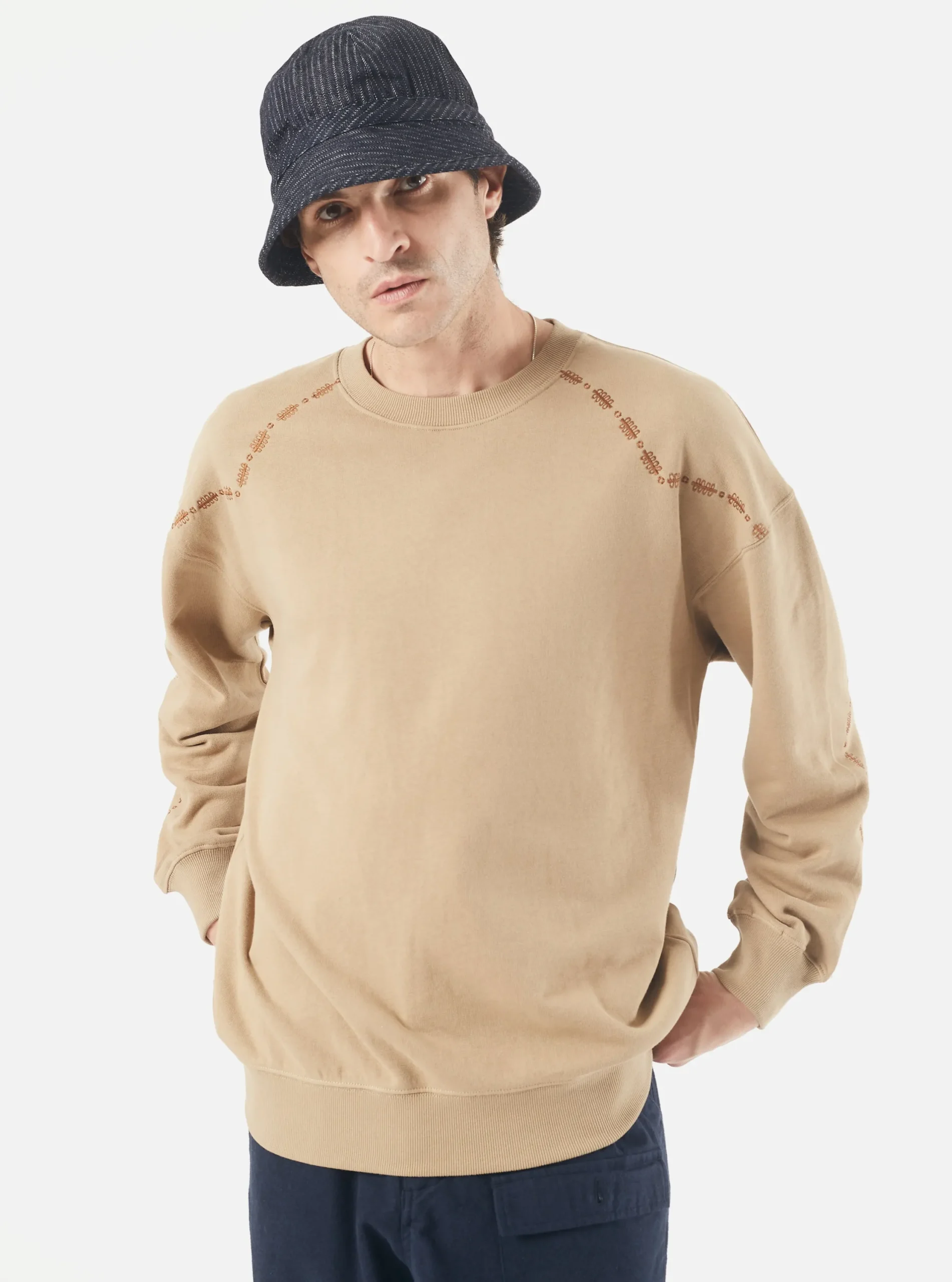 Fashion Oversized Crew Sweatshirt In Sand Embroidered Brushback Men Tees & Sweats.