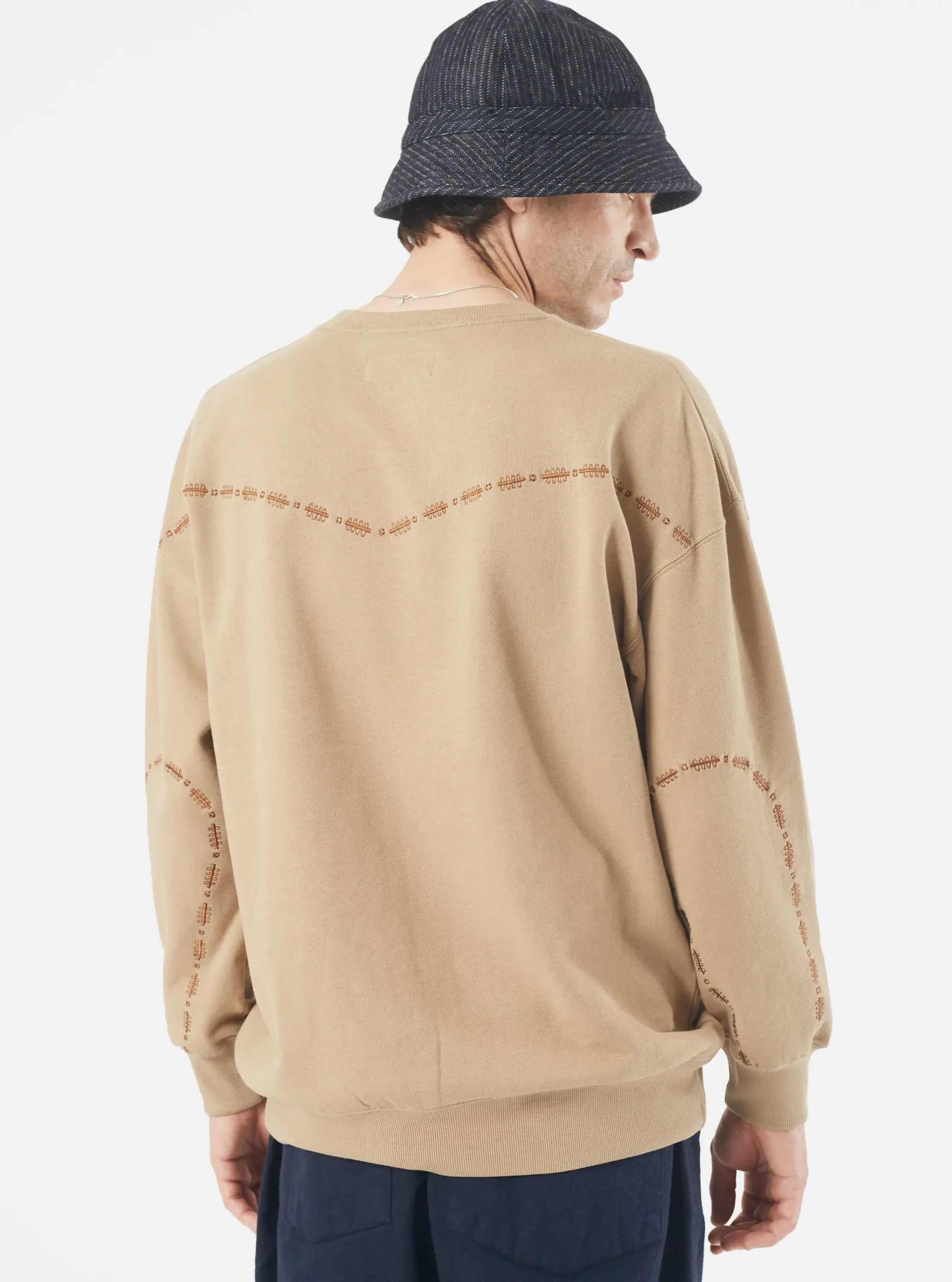 Fashion Oversized Crew Sweatshirt In Sand Embroidered Brushback Men Tees & Sweats.