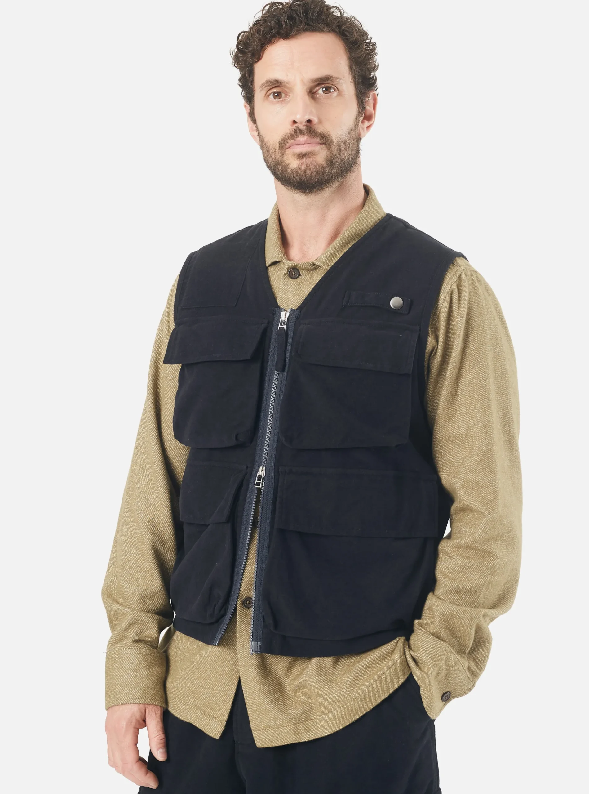 Sale Photographers Gilet In Dark Navy Lightweight Moleskin Men Waistcoats & Gilets.