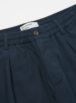 Flash Sale Pleated Track Pant In Navy Cotton/Wool Twill Men Trousers.