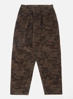 Cheap Pleated Track Pant In Black Japanese Print Cord Men Trousers.