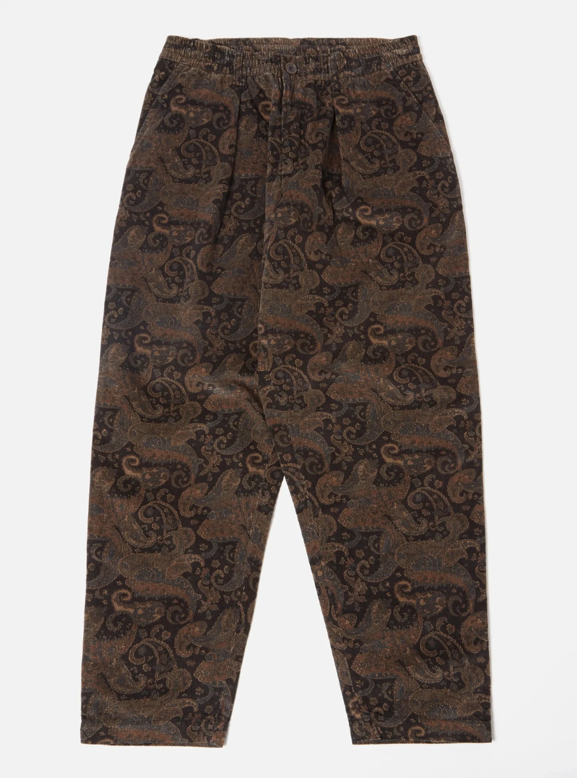 Cheap Pleated Track Pant In Black Japanese Print Cord Men Trousers.