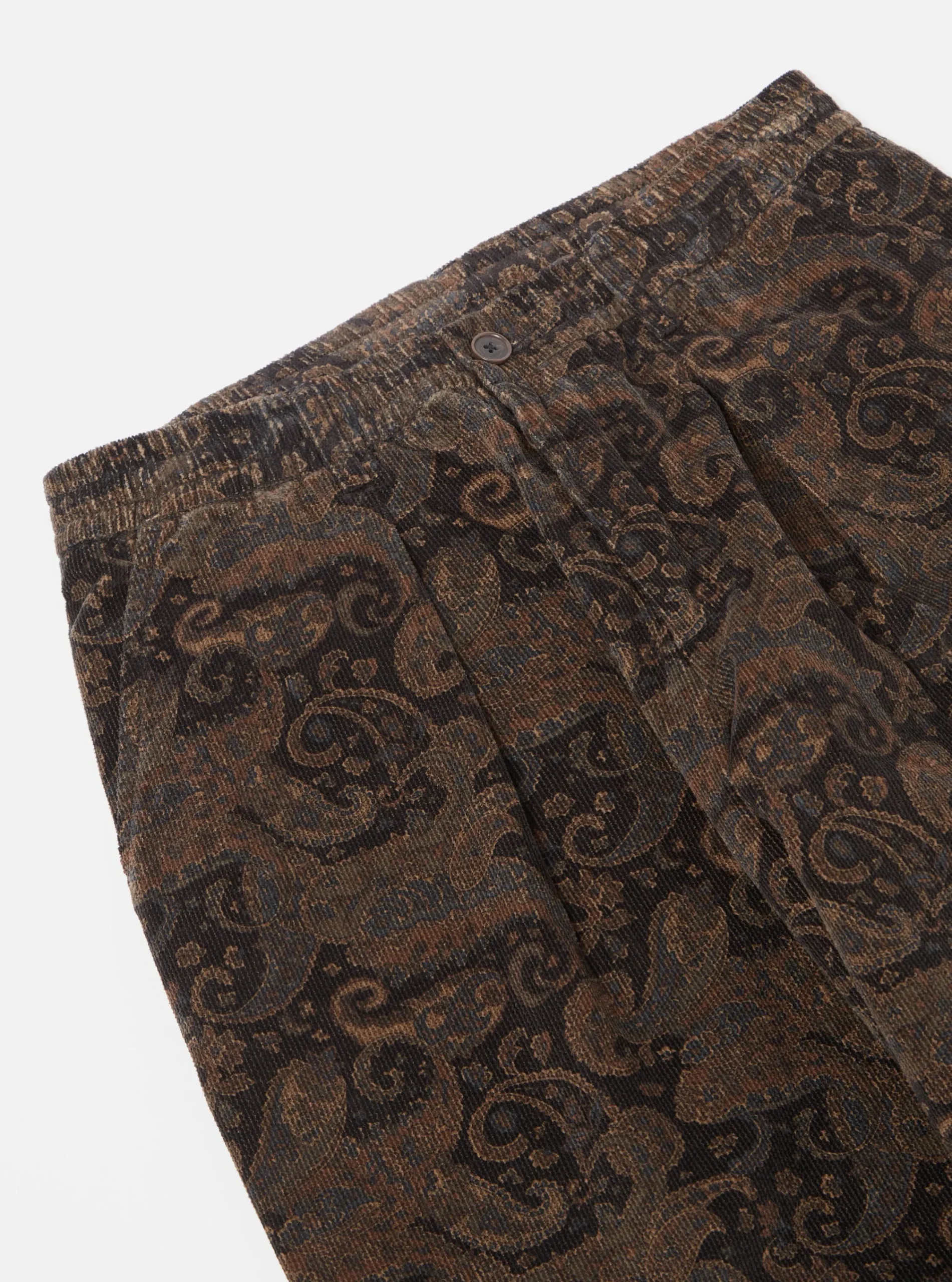 Cheap Pleated Track Pant In Black Japanese Print Cord Men Trousers.