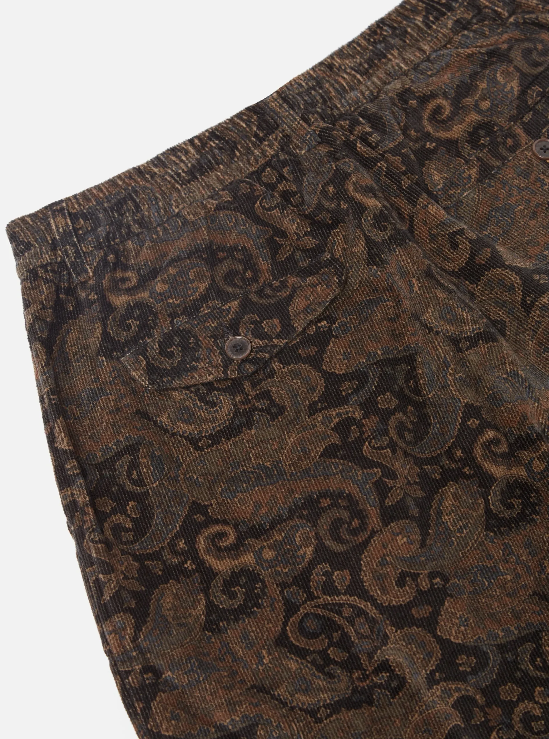 Cheap Pleated Track Pant In Black Japanese Print Cord Men Trousers.