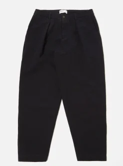 Cheap Pleated Track Pant In Navy Wool Cotton Seersucker Men Suiting.
