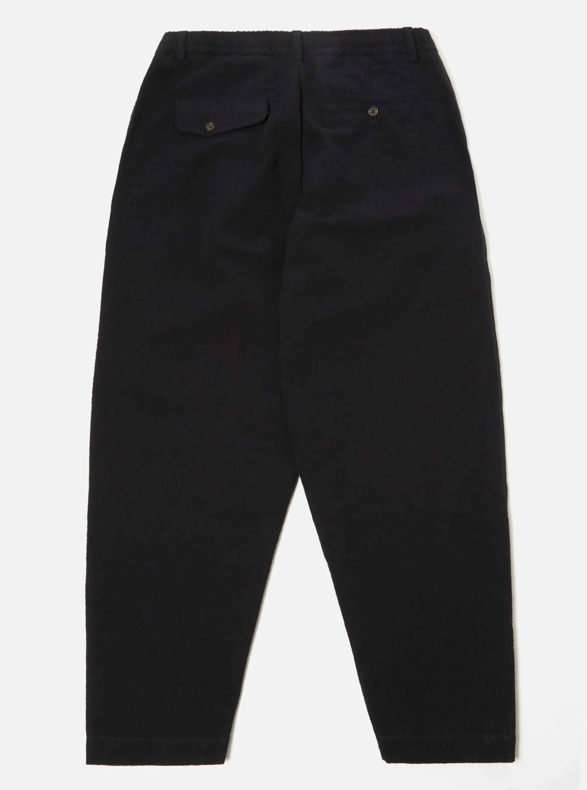 Cheap Pleated Track Pant In Navy Wool Cotton Seersucker Men Suiting.