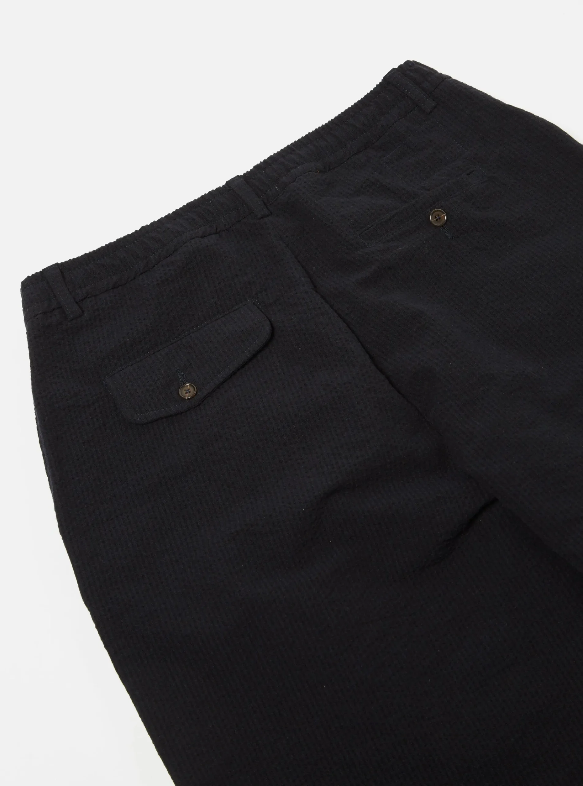 Cheap Pleated Track Pant In Navy Wool Cotton Seersucker Men Suiting.