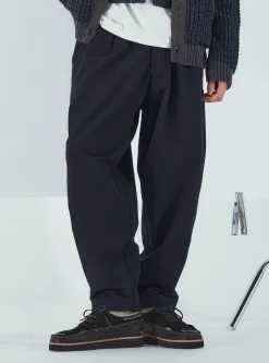 Cheap Pleated Track Pant In Navy Wool Cotton Seersucker Men Suiting.