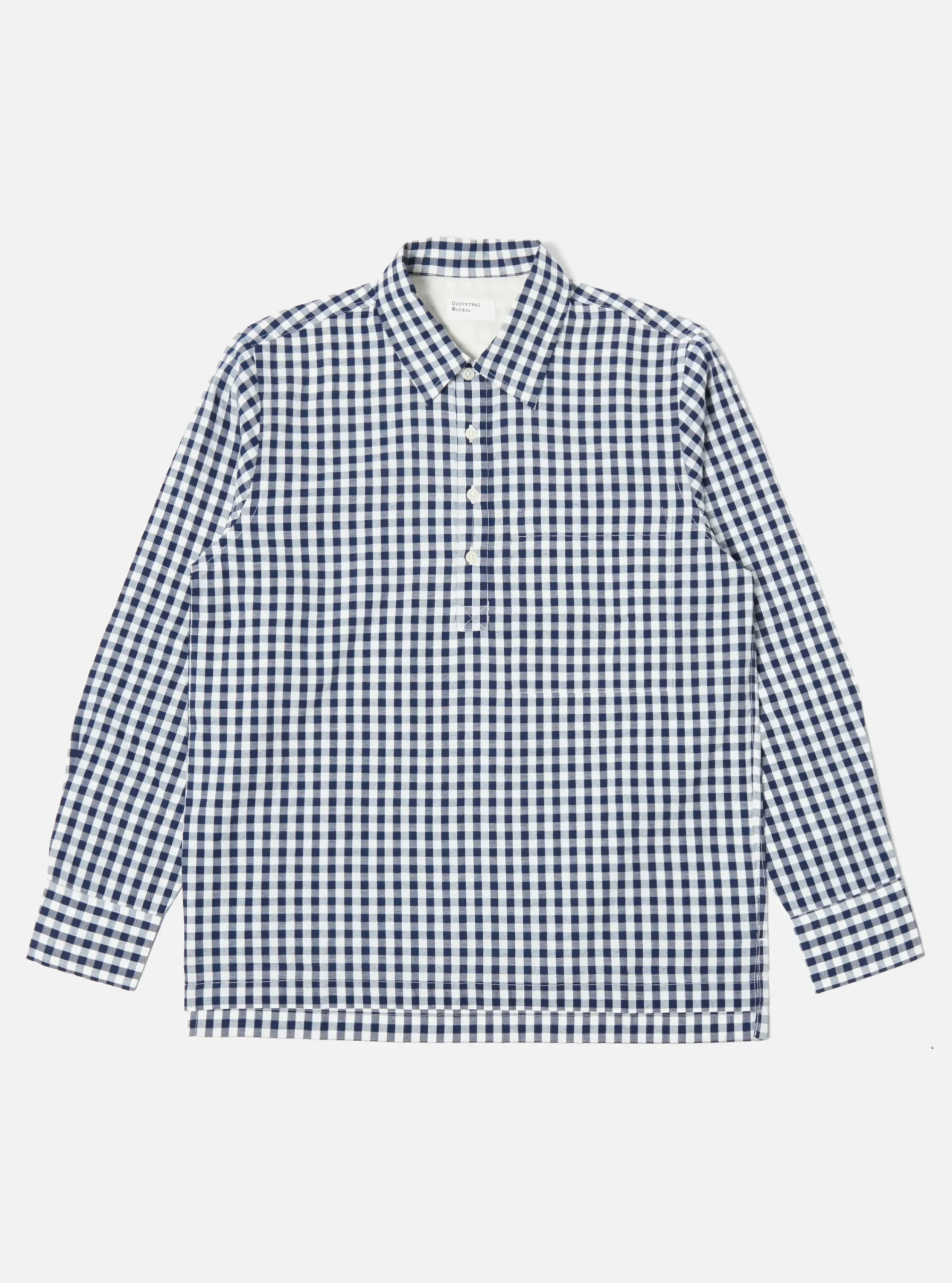 New Pullover L/S Shirt In Navy Gingham Seersucker Men Shirts.