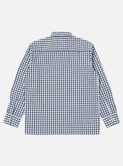 New Pullover L/S Shirt In Navy Gingham Seersucker Men Shirts.