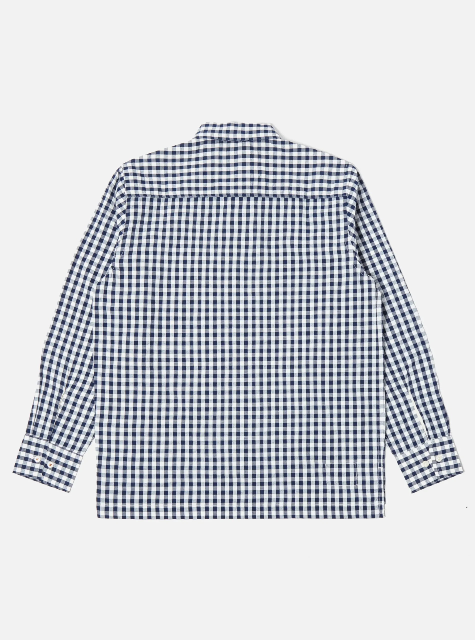 New Pullover L/S Shirt In Navy Gingham Seersucker Men Shirts.