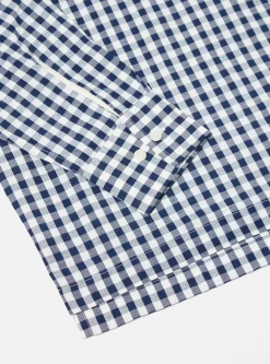 New Pullover L/S Shirt In Navy Gingham Seersucker Men Shirts.