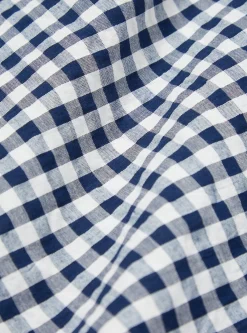 New Pullover L/S Shirt In Navy Gingham Seersucker Men Shirts.