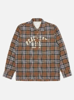 Best Sale Pullover L/S Shirt In Brown Ikat Twill Check Men Shirts.