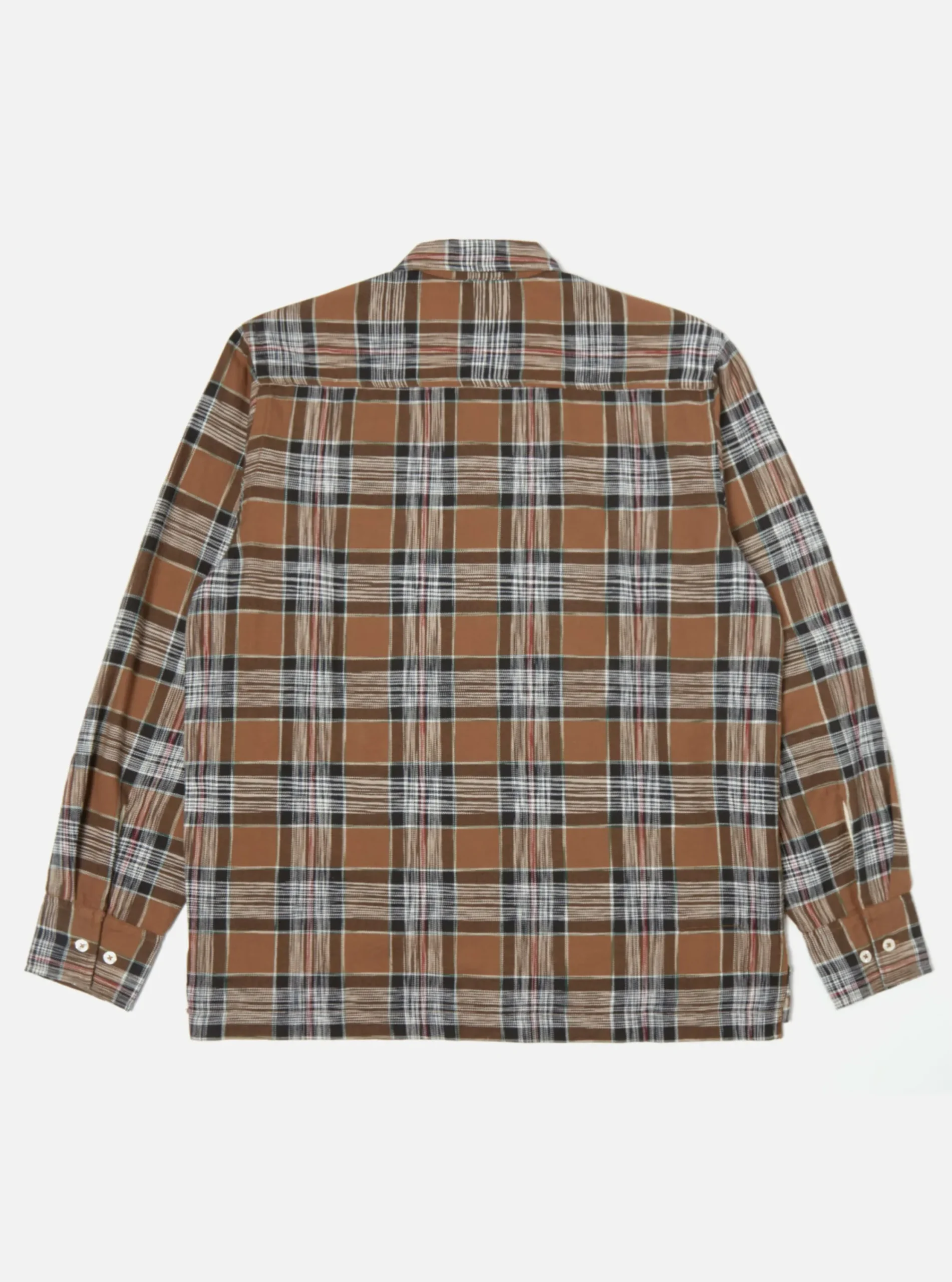 Best Sale Pullover L/S Shirt In Brown Ikat Twill Check Men Shirts.