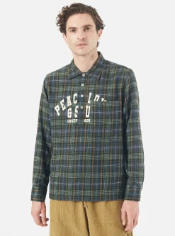 New Pullover L/S Shirt In Green Ikat Twill Check Men Shirts.