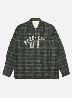 New Pullover L/S Shirt In Green Ikat Twill Check Men Shirts.