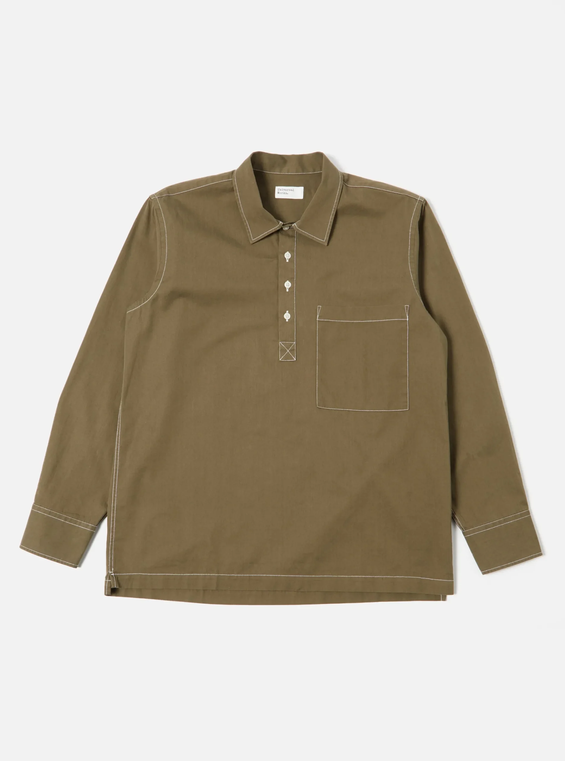 Flash Sale Pullover L/S Shirt In Olive Scuba Cotton Men Overshirts.