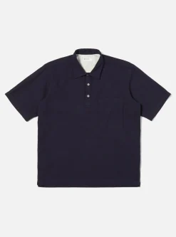 Flash Sale Pullover S/S Shirt In Navy Barca Dobby Cotton Men Shirts.