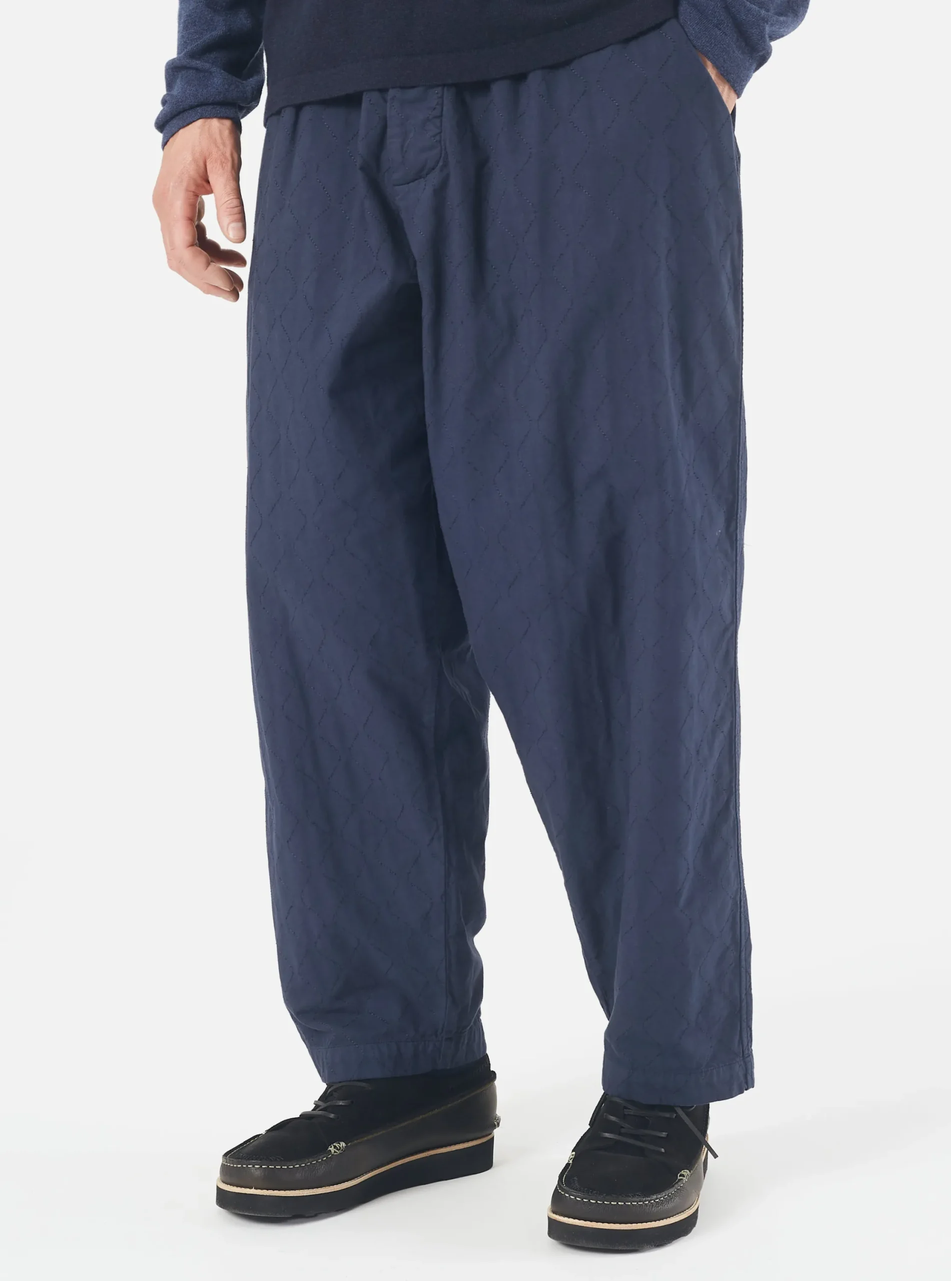Best Sale Quilted Oxford Pant In Navy Cotton Men Trousers.