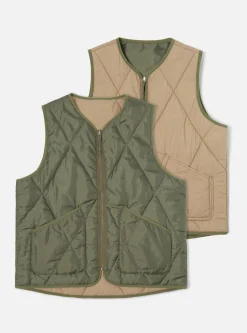 Outlet Reversible Military Liner Gilet In Olive/Sand Diamond Quilt Men Waistcoats & Gilets.
