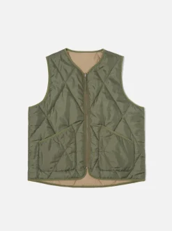 Outlet Reversible Military Liner Gilet In Olive/Sand Diamond Quilt Men Waistcoats & Gilets.