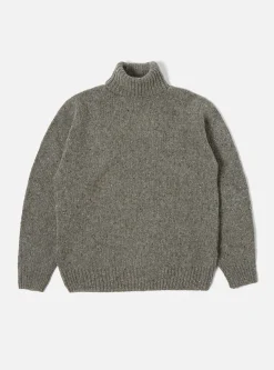 Clearance Roll Neck In Grey Lambswool Fleck Men Knitwear.
