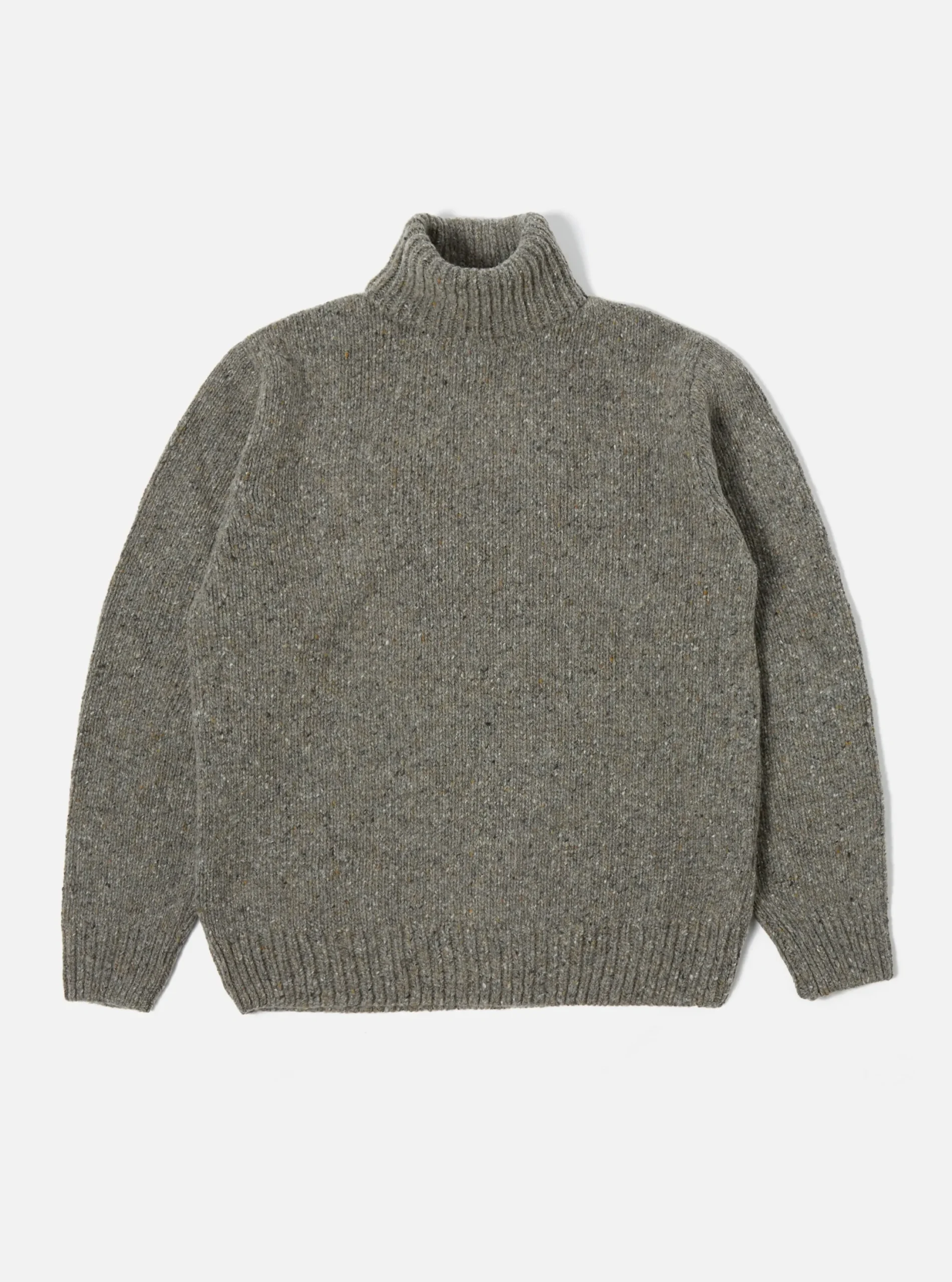 Clearance Roll Neck In Grey Lambswool Fleck Men Knitwear.