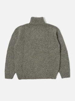 Clearance Roll Neck In Grey Lambswool Fleck Men Knitwear.