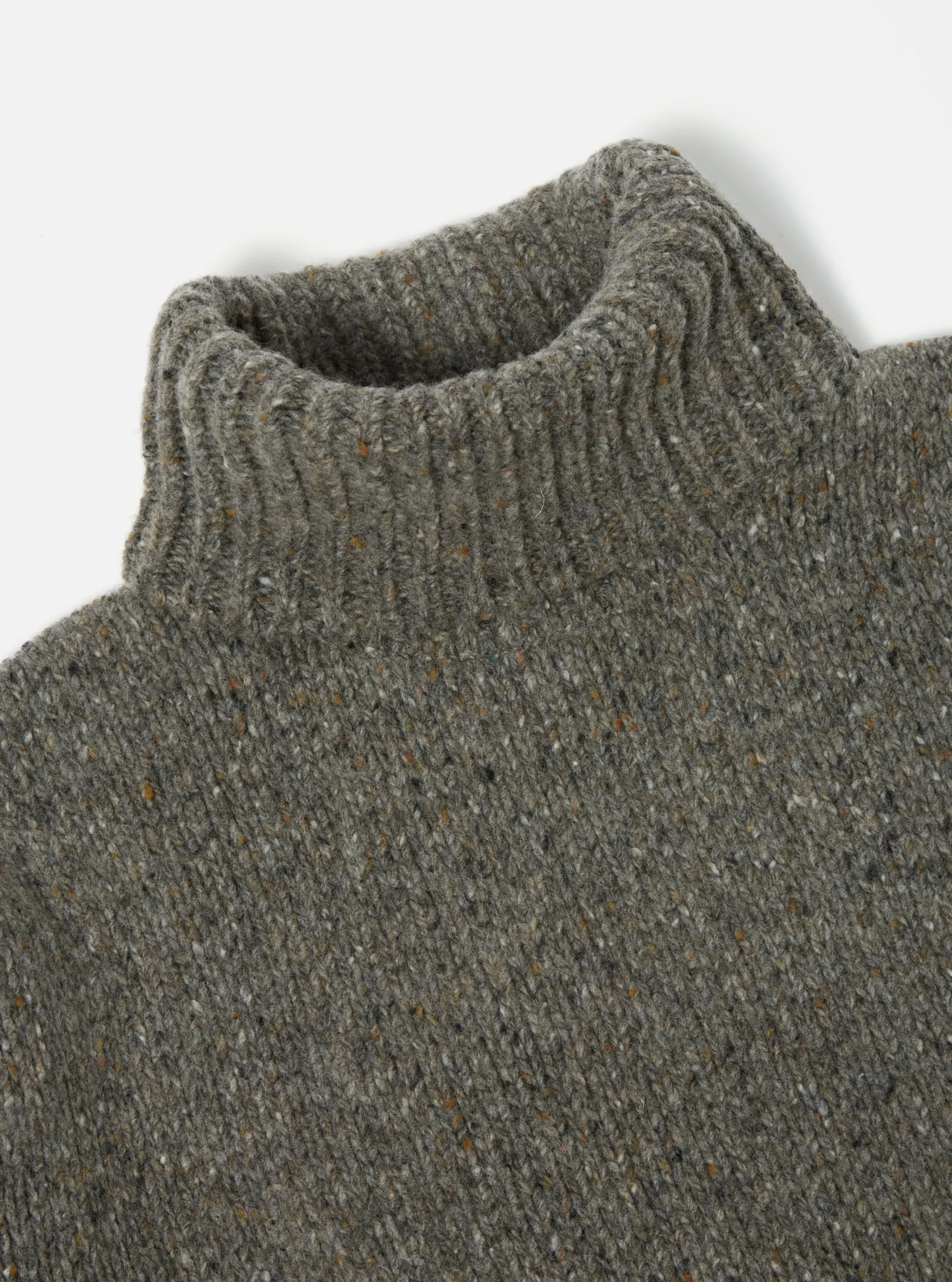 Clearance Roll Neck In Grey Lambswool Fleck Men Knitwear.