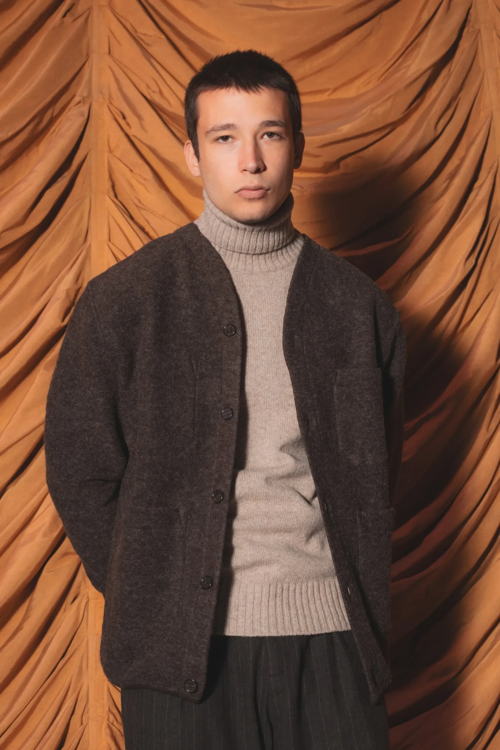 Store Roll Neck In Oatmeal Eco Wool Men Knitwear.