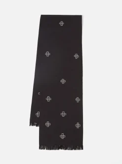 Flash Sale Short Scarf In Black Embroided Viscose Mix Men Accessories.