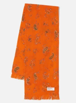 Flash Sale Short Scarf In Orange Paisley Wool Men Accessories.